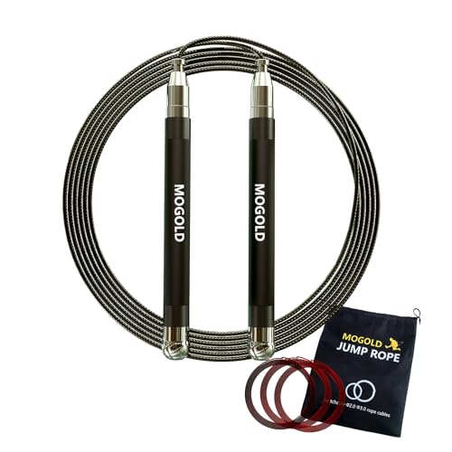 MOGOLD Speed Rope Jump Rope for Boxing -Length Adjustable - Fast & Easy Set Up - Lightweight Cables + 2 Handles in Black,Blue or Red - Free Carrying Pouch - Image 1