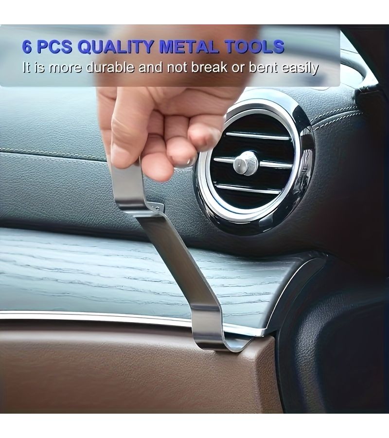 Silvery 6-Piece Car Trim Removal Tool Set For Door Panel And Audio System - Image 1