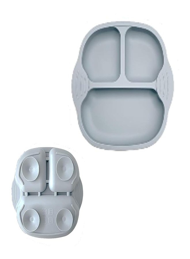 KRIVETY Baby Suction Plates Soft Silicone Unbreakable Self Feeding Divided 4 Strong Cups Dishwasher Microwave Oven Safe BPA Free Weaning Plate Toddler Kids Non-Slip High Chairs Tray and Table (Grey) - Image 1