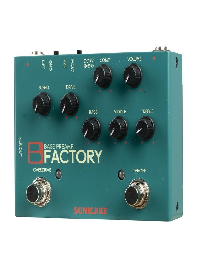 SONICAKE Bass Pedal with Overdrive Analog Preamp Compression Effects Pedal and 3-Band EQ Via Pre/Post Selection with XLR Output - B Factory - Image 1