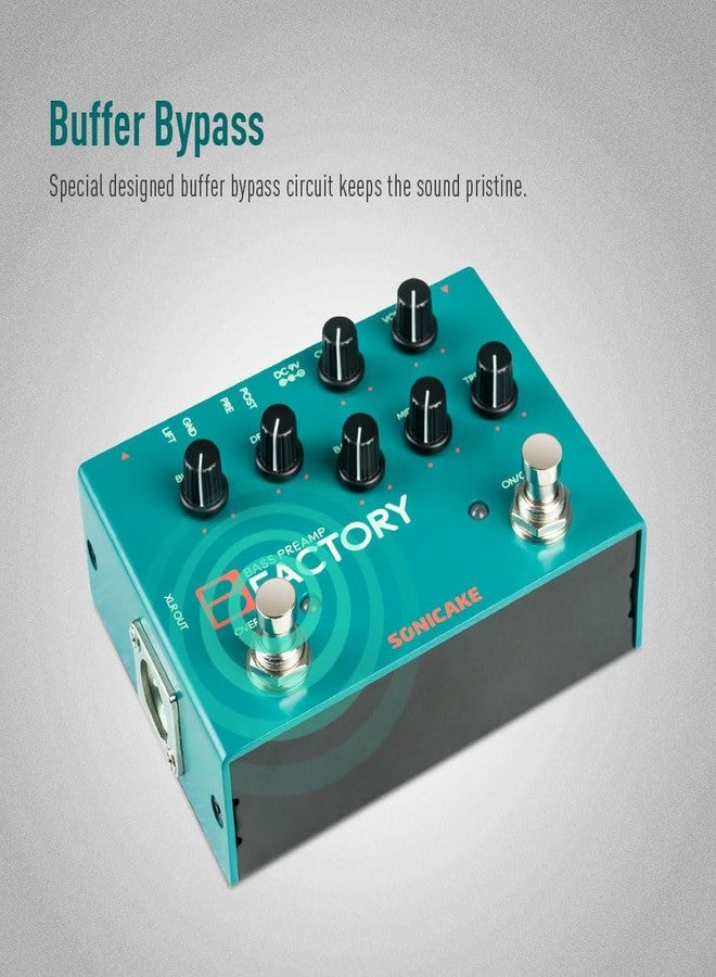 SONICAKE Bass Pedal with Overdrive Analog Preamp Compression Effects Pedal and 3-Band EQ Via Pre/Post Selection with XLR Output - B Factory - Image 5