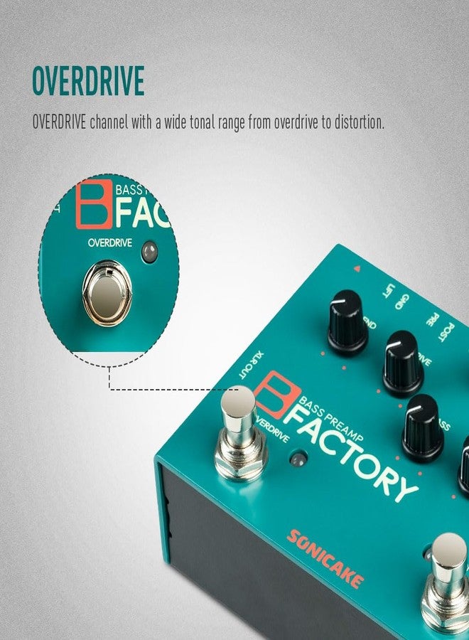 SONICAKE Bass Pedal with Overdrive Analog Preamp Compression Effects Pedal and 3-Band EQ Via Pre/Post Selection with XLR Output - B Factory - Image 4