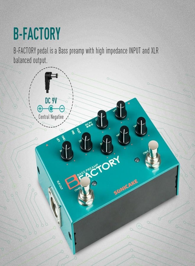 SONICAKE Bass Pedal with Overdrive Analog Preamp Compression Effects Pedal and 3-Band EQ Via Pre/Post Selection with XLR Output - B Factory - Image 2