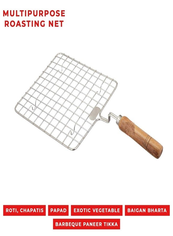 Fastmart Papad Jali Roast, Paneer Grill, Roti Maker, Barbeque Jali Roaster Chapati Toast Grill Wooden Handle Vegetable tandoor net, Baigan Bharta, Jali/Roti (Square) - Image 4