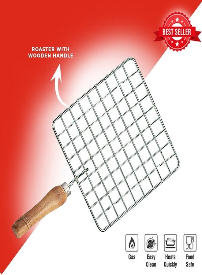 Fastmart Papad Jali Roast, Paneer Grill, Roti Maker, Barbeque Jali Roaster Chapati Toast Grill Wooden Handle Vegetable tandoor net, Baigan Bharta, Jali/Roti (Square) - Image 5
