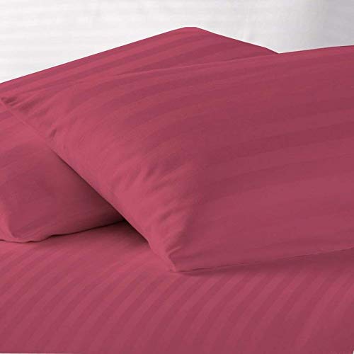 Linenovation Cotton Luxurious Striped 2 Piece Sateen Pillow Cover Set, Normal Size, 16 inch x 24 inch- Maroon - Image 2