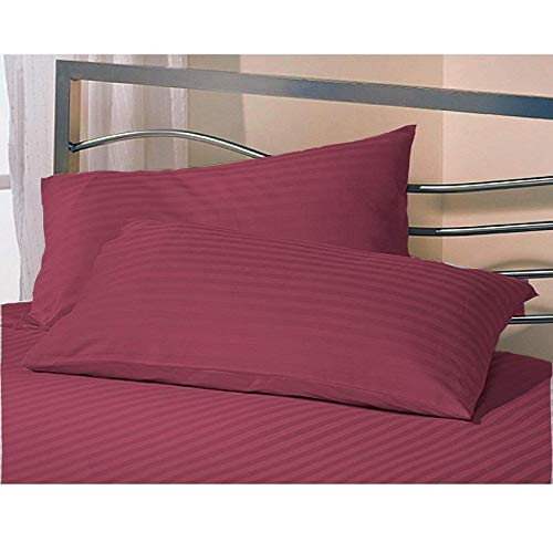 Linenovation Cotton Luxurious Striped 2 Piece Sateen Pillow Cover Set, Normal Size, 16 inch x 24 inch- Maroon - Image 1