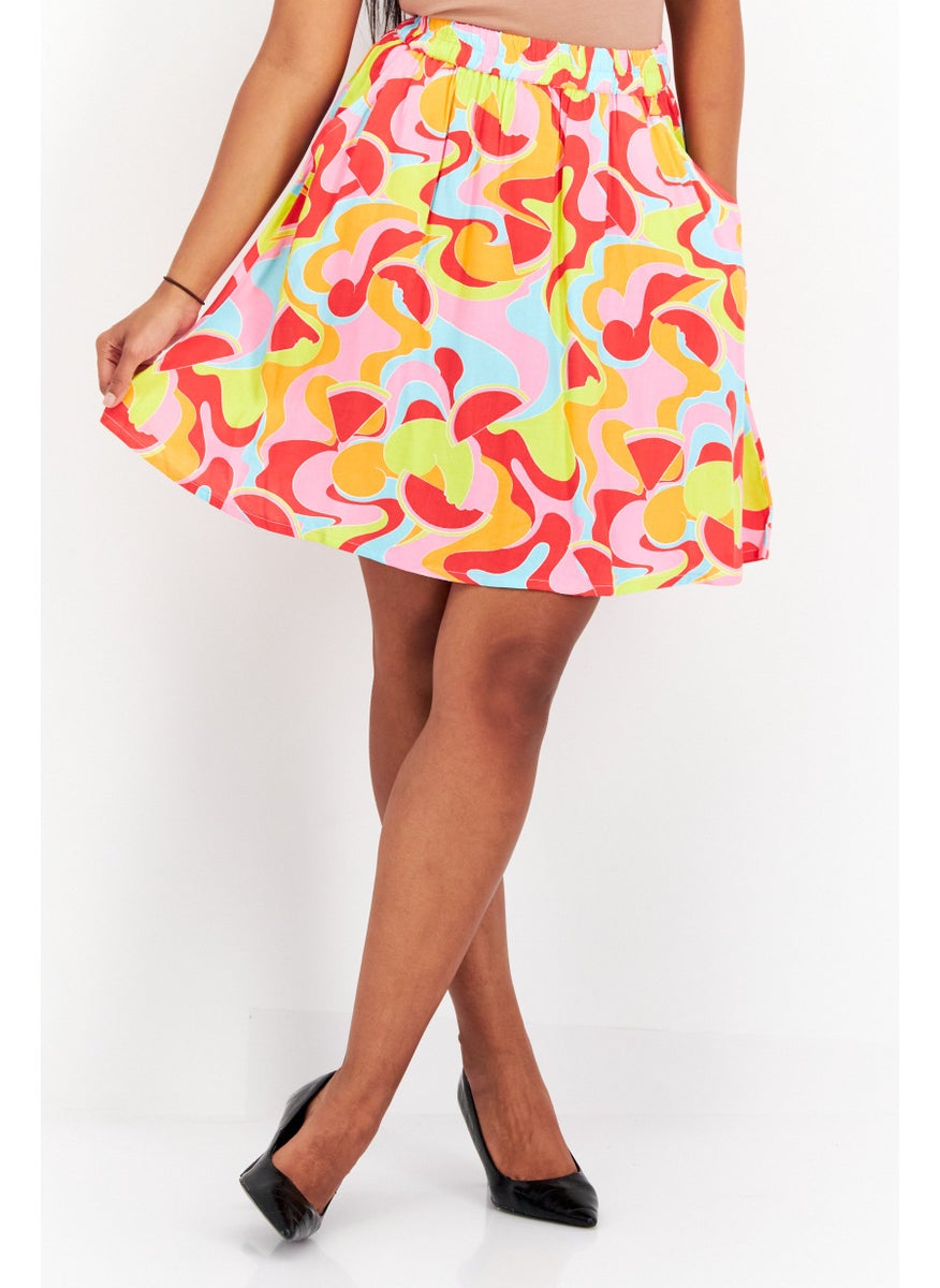 Native Youth Women Abstract Mini Skirt, Red Combo  - Image 1