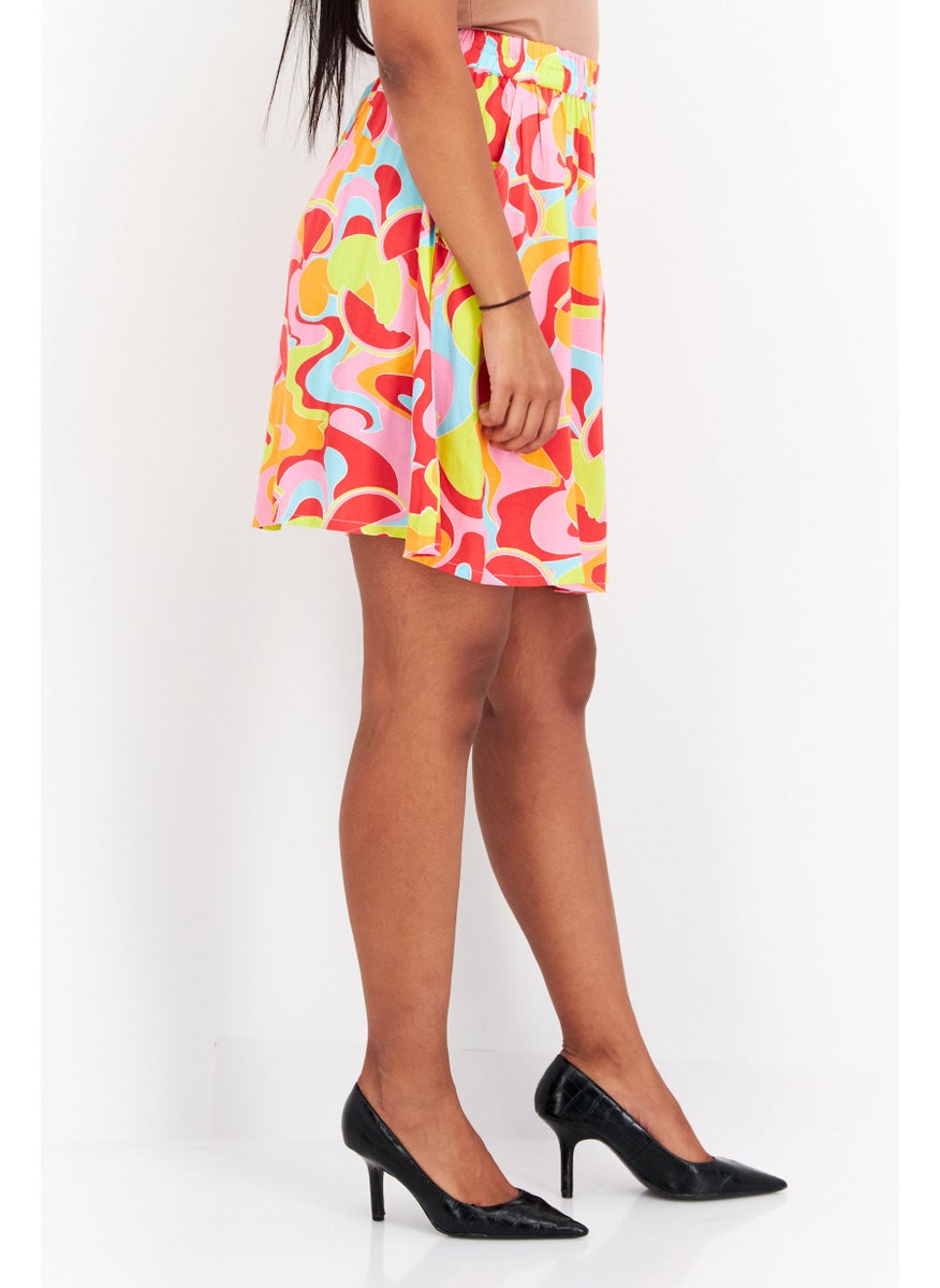 Native Youth Women Abstract Mini Skirt, Red Combo  - Image 3