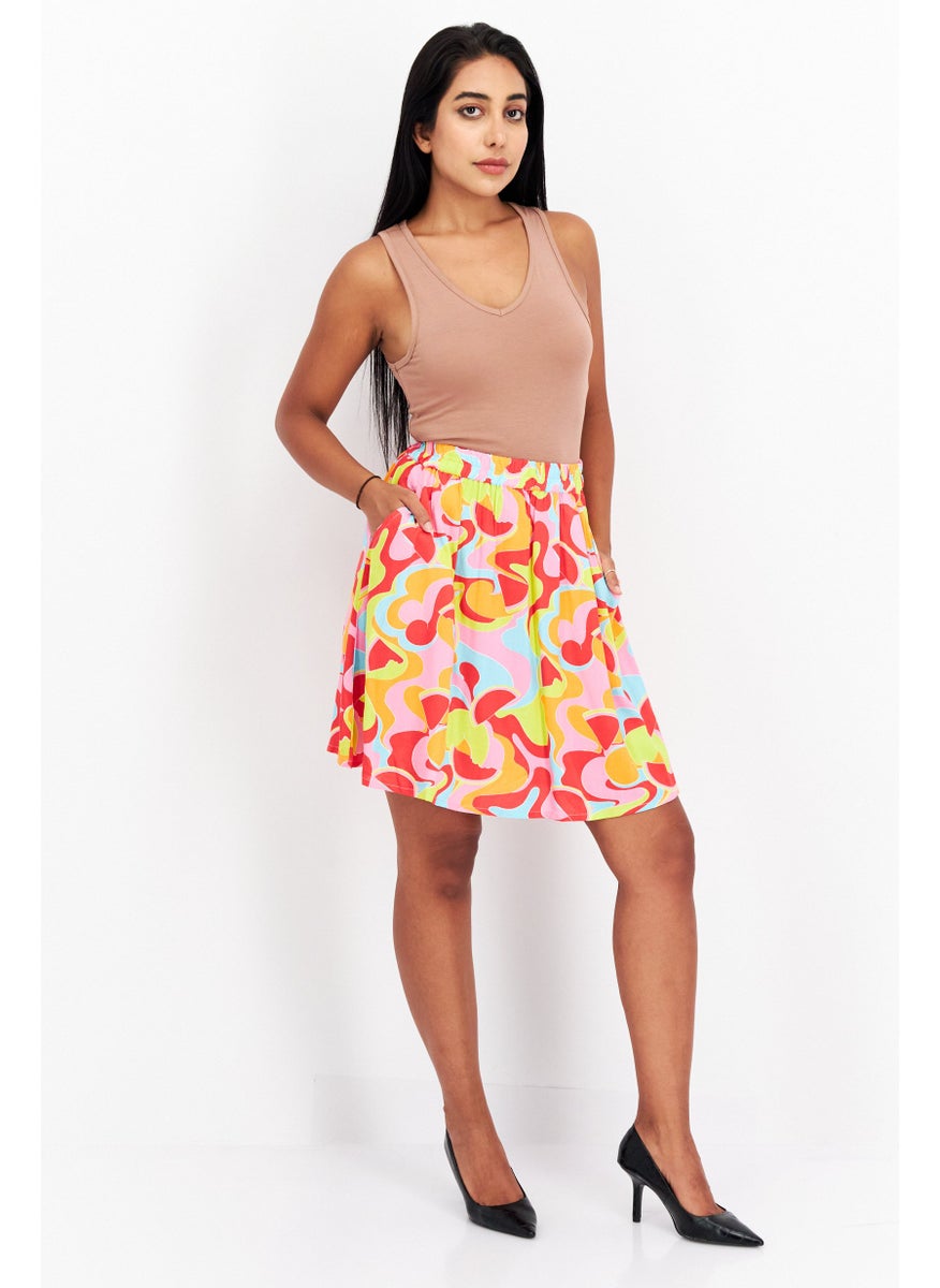 Native Youth Women Abstract Mini Skirt, Red Combo  - Image 4