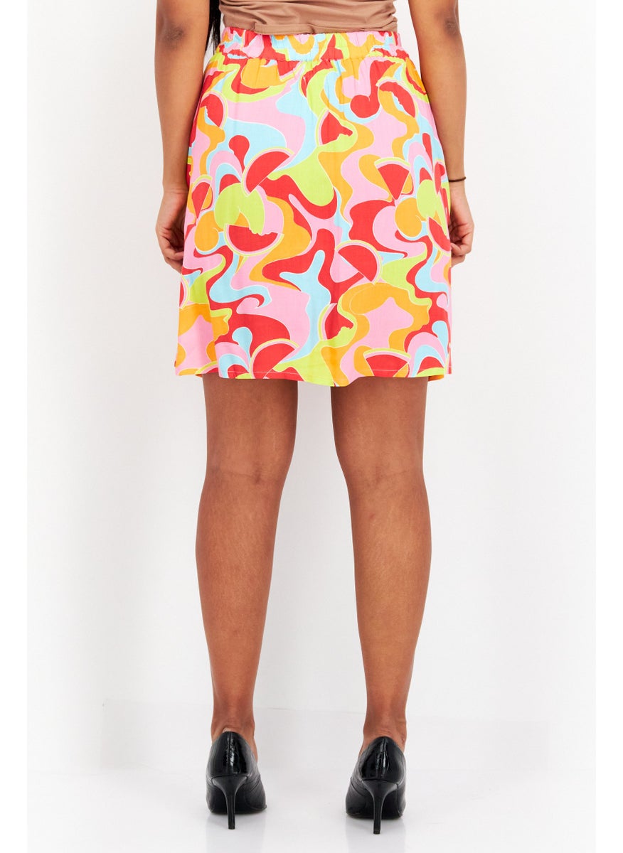 Native Youth Women Abstract Mini Skirt, Red Combo  - Image 2