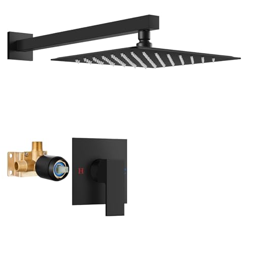 Airuida Shower Faucet Set Bathroom Rain Shower System SUS304 Stainless Steel Single Handle With Male Threads Rough-in Valve Shower Trim Kit 10 Inch Wall Mount Shower Head Matte Black - Image 1