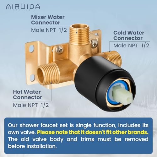 Airuida Shower Faucet Set Bathroom Rain Shower System SUS304 Stainless Steel Single Handle With Male Threads Rough-in Valve Shower Trim Kit 10 Inch Wall Mount Shower Head Matte Black - Image 2