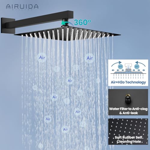 Airuida Shower Faucet Set Bathroom Rain Shower System SUS304 Stainless Steel Single Handle With Male Threads Rough-in Valve Shower Trim Kit 10 Inch Wall Mount Shower Head Matte Black - Image 4