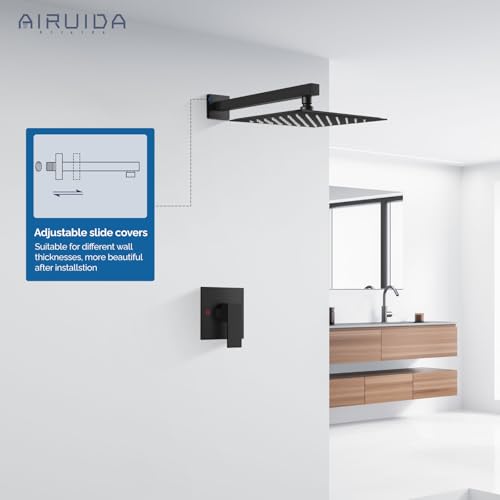 Airuida Shower Faucet Set Bathroom Rain Shower System SUS304 Stainless Steel Single Handle With Male Threads Rough-in Valve Shower Trim Kit 10 Inch Wall Mount Shower Head Matte Black - Image 5