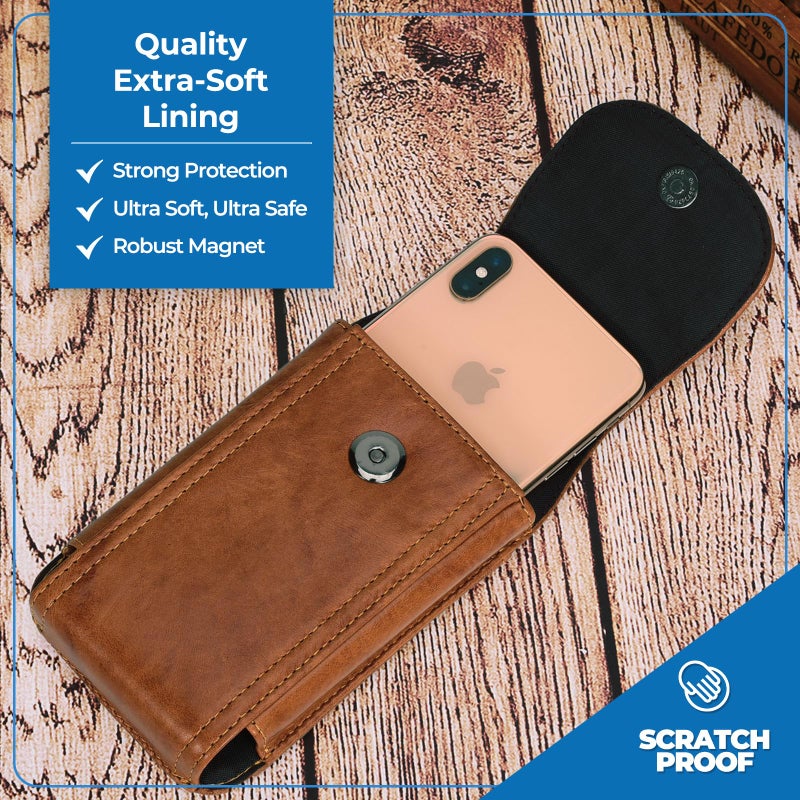 Hengwin Genuine Leather Cell Phone Holster Case with Belt Clip Fit for iPhone 16 Pro Max 15 Pro Max 14 Pro Max 13 Pro Max Samsung Galaxy S25 Ultra S24 Ultra Belt Holder Phone Pouch for Belt (Brown) - Image 4