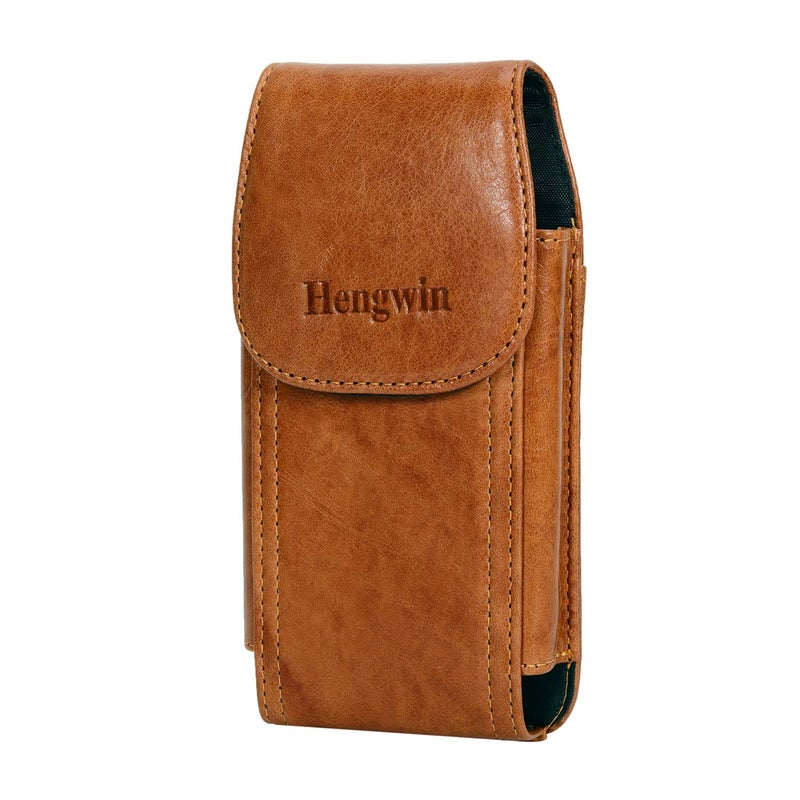 Hengwin Genuine Leather Cell Phone Holster Case with Belt Clip Fit for iPhone 16 Pro Max 15 Pro Max 14 Pro Max 13 Pro Max Samsung Galaxy S25 Ultra S24 Ultra Belt Holder Phone Pouch for Belt (Brown) - Image 1