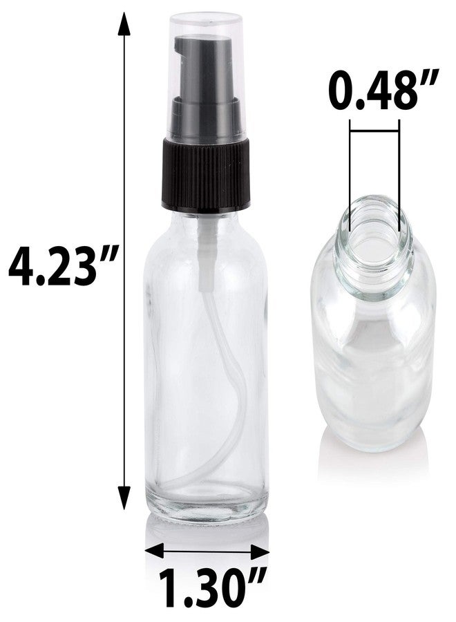 JUVITUS 1 oz / 30 ml Clear Glass Boston Round Bottle with Black Treatment Pump + Funnel (12 Pack) - Image 2
