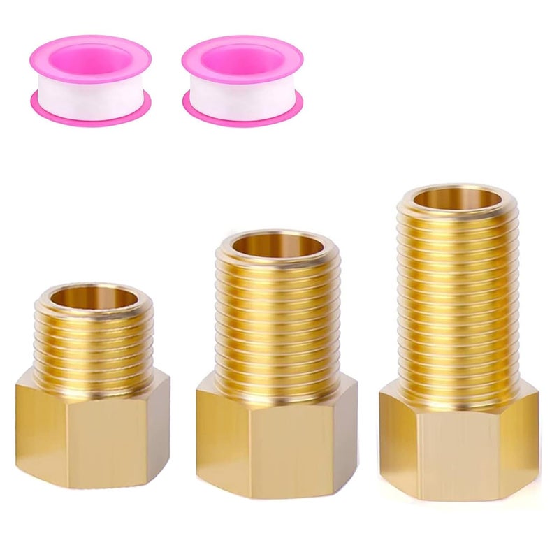 AWXYG 12 Brass Pipe Extension Fitting 12 Female to 12 Male Pipe Connector Fitting12 Pipe Fittings Extension for Tub SpoutShower with Teflon Tape 2PCS Length 304050MM 3PCS - Image 2