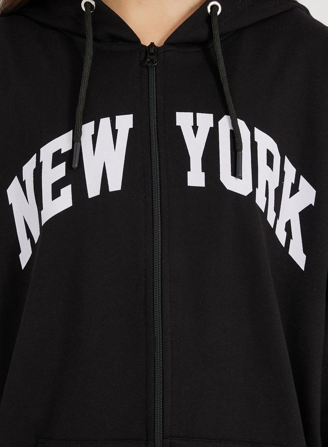 Styli Oversized Zip Through New York Print Hoodie  - Image 3