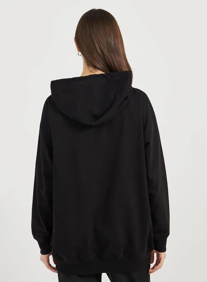 Styli  Oversized Zip Through New York Print Hoodie for Women | Best Price UAE