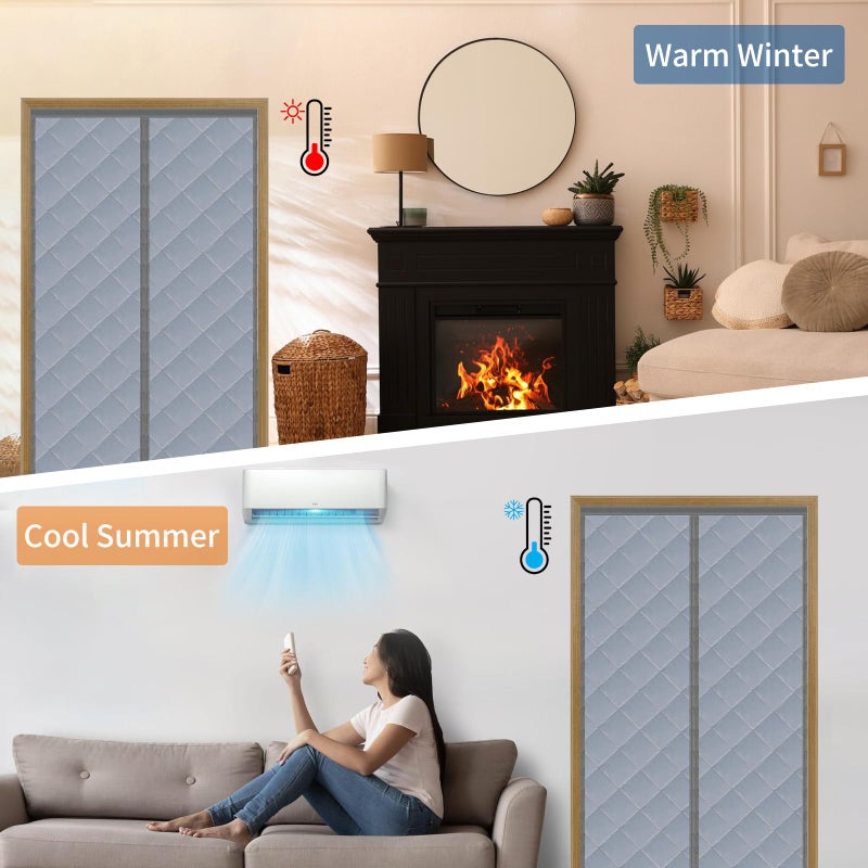 Iduontis Thermal Insulated Magnetic Door Curtain for Winter â€“ Fits Opening 36x82 in (Actual 38x83) â€“ Thicker Cotton Draft Stopper, Weatherproof Windproof Soundproof Door Cover, Keeps Cold Out, Energy Saving - Image 3