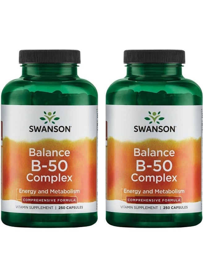 B-50 B-Complex - B Vitamin Complex With High Potency & Bioavailability - Promotes Immune System Support, Aids Heart Health, & Supports Healthy Nervous System - (250 Capsules) (2 Pack)