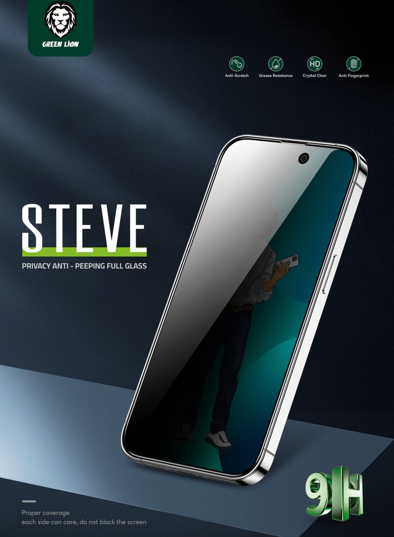 GREEN LION iPhone 14 Screen Protector 9H Steve Privacy Glass / Anti-Peeping / Anti Scratch / Anti Fingerprint / Grease Resistance / Crystal Clear / Highly Responsive / Bubble Free - Black Edge/Privacy - Image 2
