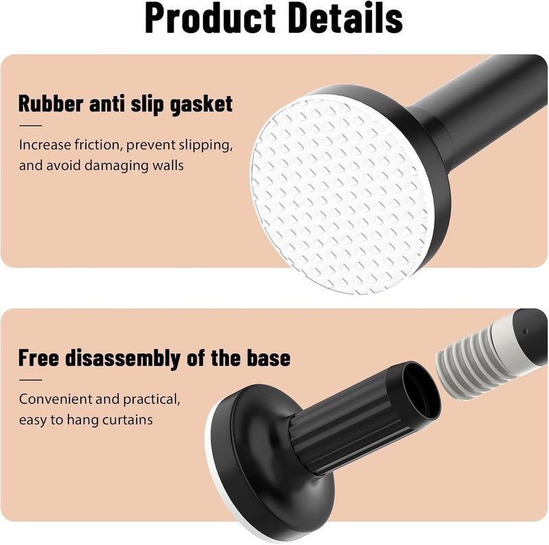 UREVO Extendable Shower Curtain Rod - Telescopic Stainless Steel, Non-Slip Base, Holds 84kg, 110-190cm - Image 3