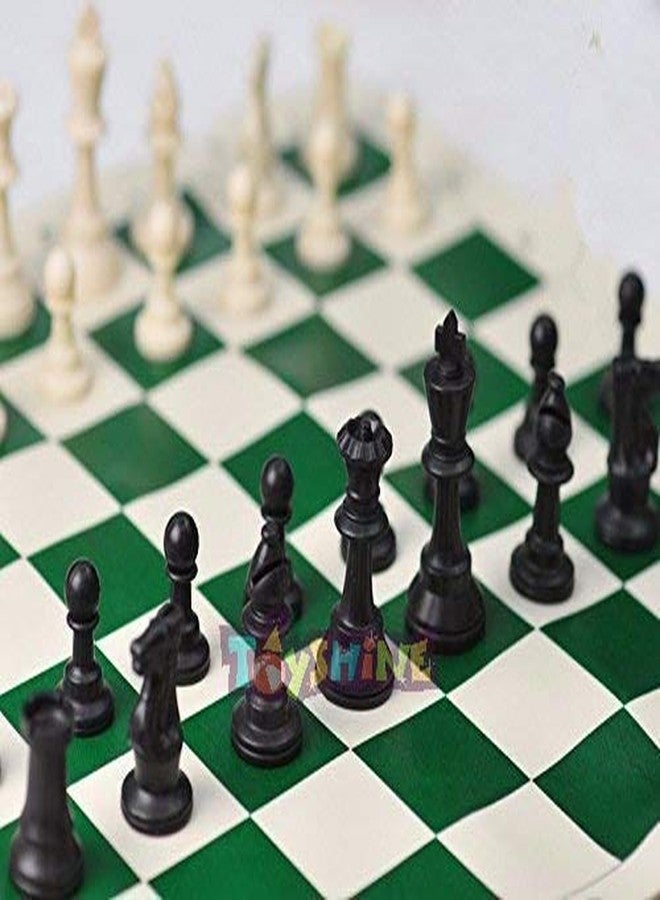 Toyshine (CS-53) XL-Size Tournament Chess Set with Plastic Chessmen and Green Roll-Up Vinyl Mat (SSTP) - Image 2