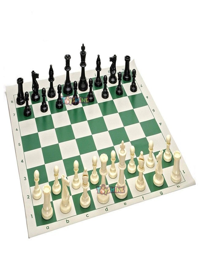 Toyshine (CS-53) XL-Size Tournament Chess Set with Plastic Chessmen and Green Roll-Up Vinyl Mat (SSTP) - Image 1