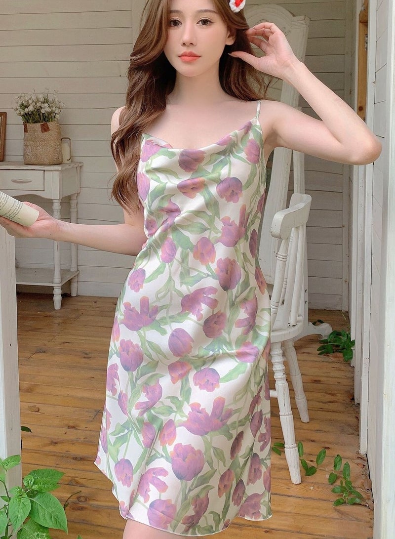 KUYING New Women's Sling Ice Silk Sleeping Dress  - Image 1
