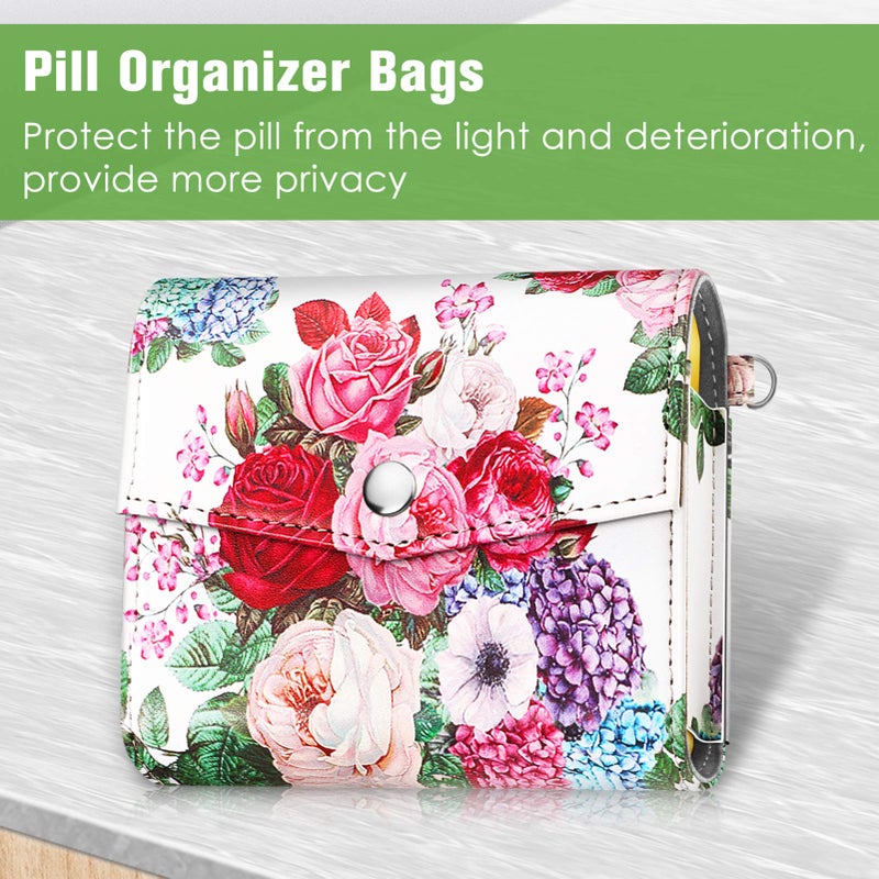 FINPAC Weekly Pill Organizers 4 Times A Day, Slide Open PU Leather Case Travel Pill Vitamin Medicine Reminder and Planner with Name Card for Morning| Afternoon| Evening| Bedtime (Flower Festival) - Image 4
