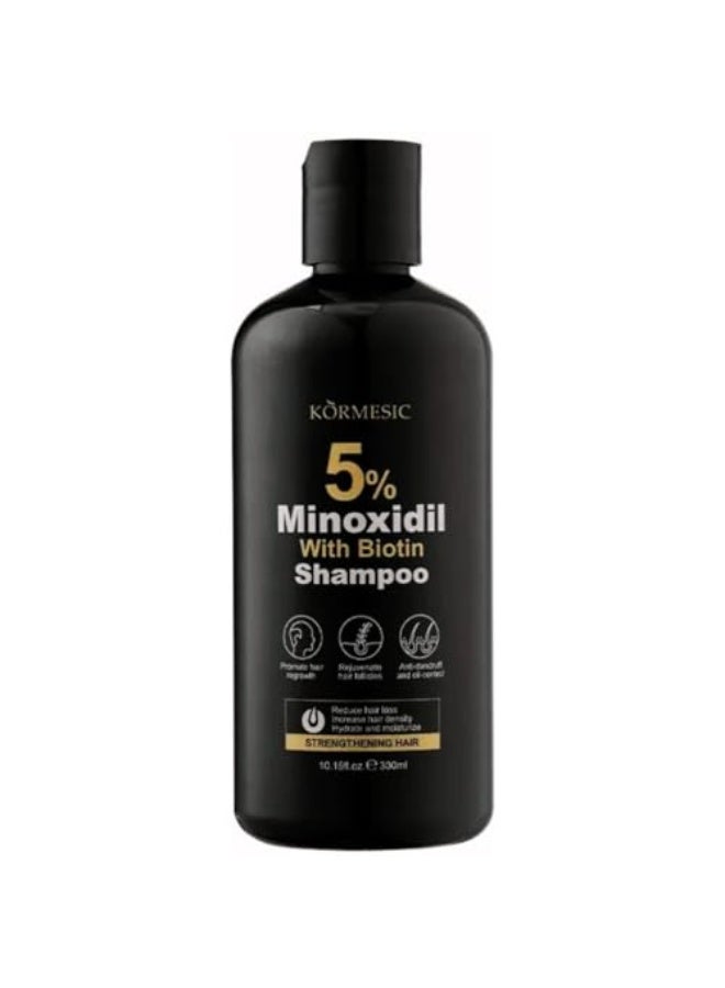 Kormesic شامبو 5% مينوكسيديل بيوتين 300 مل، شامبو علاج نمو الشعر مع مينوكسيديل 5% يقوي الشعر ويعزز نمو الشعر ويقلل تساقط الشعر ويزيل القشرة ويخفف الحكة - Image 1