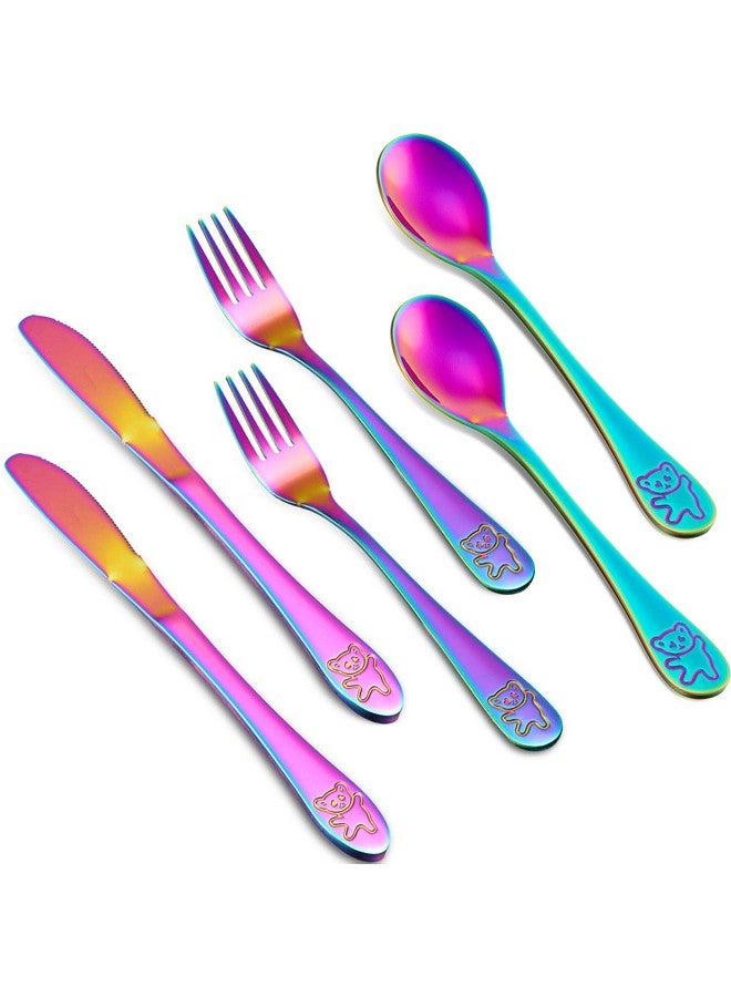 6 Pieces Rainbow Cutlery Kids Stainless Steel Rainbow Utensil Safe Child And Toddler Flatware Set Includes 2 Rainbow Knives 2 Forks 2 Spoons For Home And Preschools