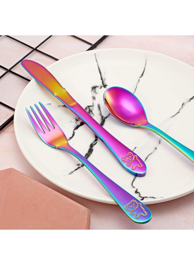 6 Pieces Rainbow Cutlery Kids Stainless Steel Rainbow Utensil Safe Child And Toddler Flatware Set Includes 2 Rainbow Knives 2 Forks 2 Spoons For Home And Preschools