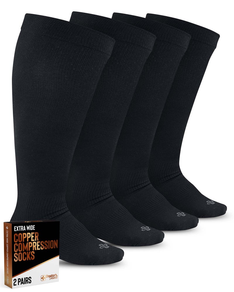 Doctor's Select Copper Plus Size Compression Socks Wide Calf - 2 Pairs | 20-30mmHg Extra Wide Calf Compression Socks Women | Copper Compression Sock Men & Women | Swelling & Circulation Support | Black - Image 1
