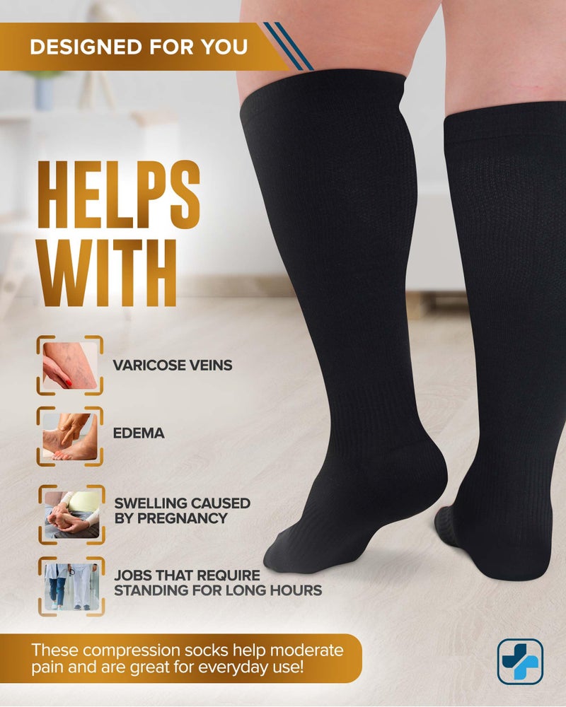 Doctor's Select Copper Plus Size Compression Socks Wide Calf - 2 Pairs | 20-30mmHg Extra Wide Calf Compression Socks Women | Copper Compression Sock Men & Women | Swelling & Circulation Support | Black - Image 5