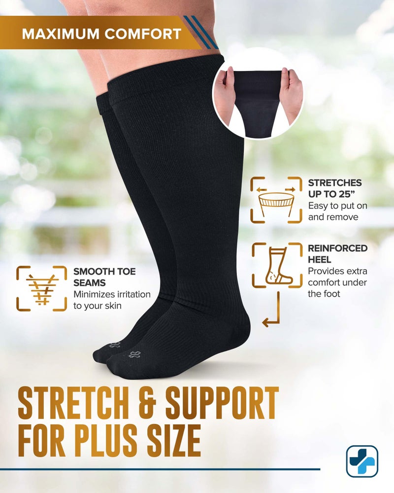 Doctor's Select Copper Plus Size Compression Socks Wide Calf - 2 Pairs | 20-30mmHg Extra Wide Calf Compression Socks Women | Copper Compression Sock Men & Women | Swelling & Circulation Support | Black - Image 4