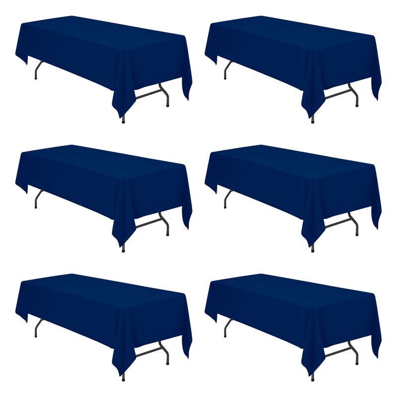 BRILLMAX 6 Pack Navy Blue Tablecloths for 8 Foot Rectangle Tables 60 x 126 Inch  8ft Rectangular Bulk Linen Polyester Fabric Washable Cloth Cover for Wedding Reception Banquet Birthday Party
