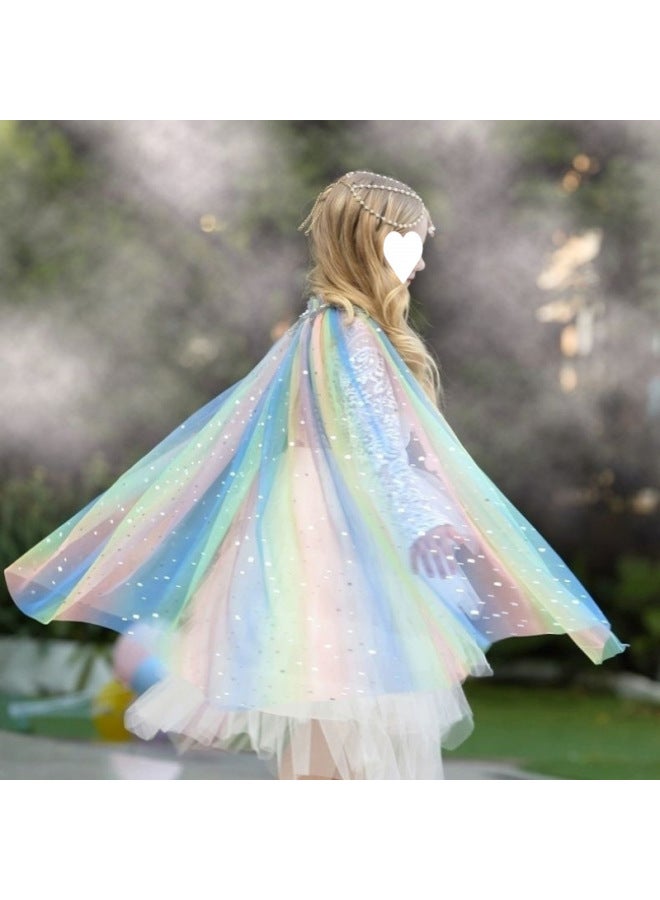 Loquat Aisha Cloak Suit  Performance Clothes Children's Glow Dress Year Toys Gifts For Kids-Color:Elsa Rainbow Cloak - Image 1