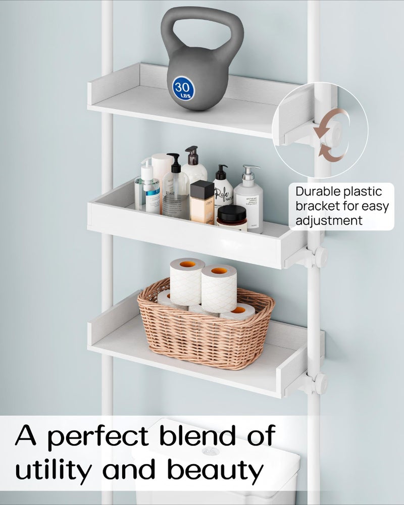 ALLZONE 4 Tier Over The Toilet Storage, Adjustable Wood Over Toilet Bathroom Organizer, Freestanding Shelves, Fit Most Showers Over The Toilet Shelf, 92 to 116 Inch Tall, White - Image 4