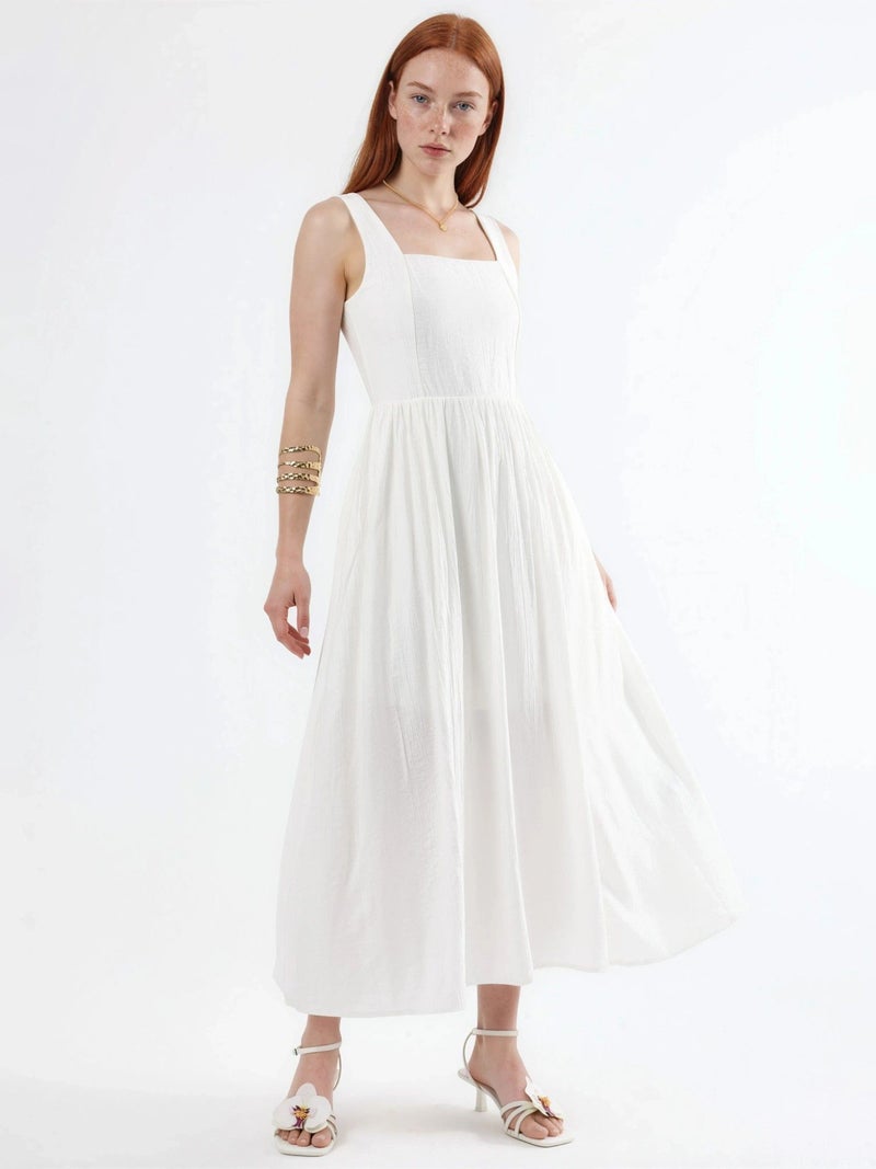 BUSEM Solid Midi Dress with Square Collar - Image 1