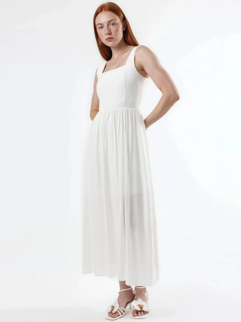 Busem BUSEM Solid Midi Dress with Square Collar