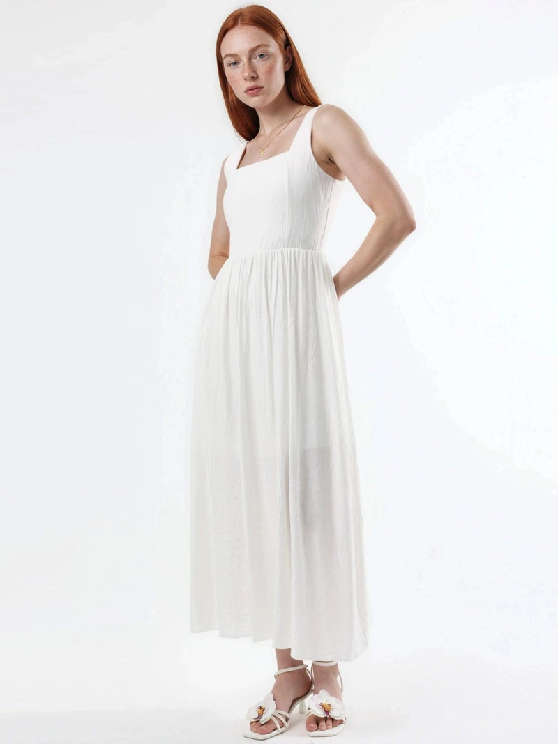 BUSEM Solid Midi Dress with Square Collar - Image 2