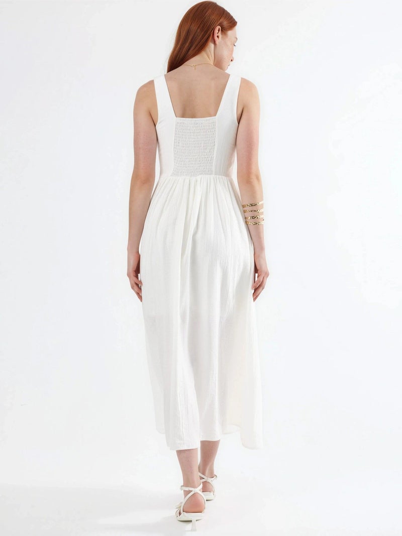 BUSEM Solid Midi Dress with Square Collar - Image 5