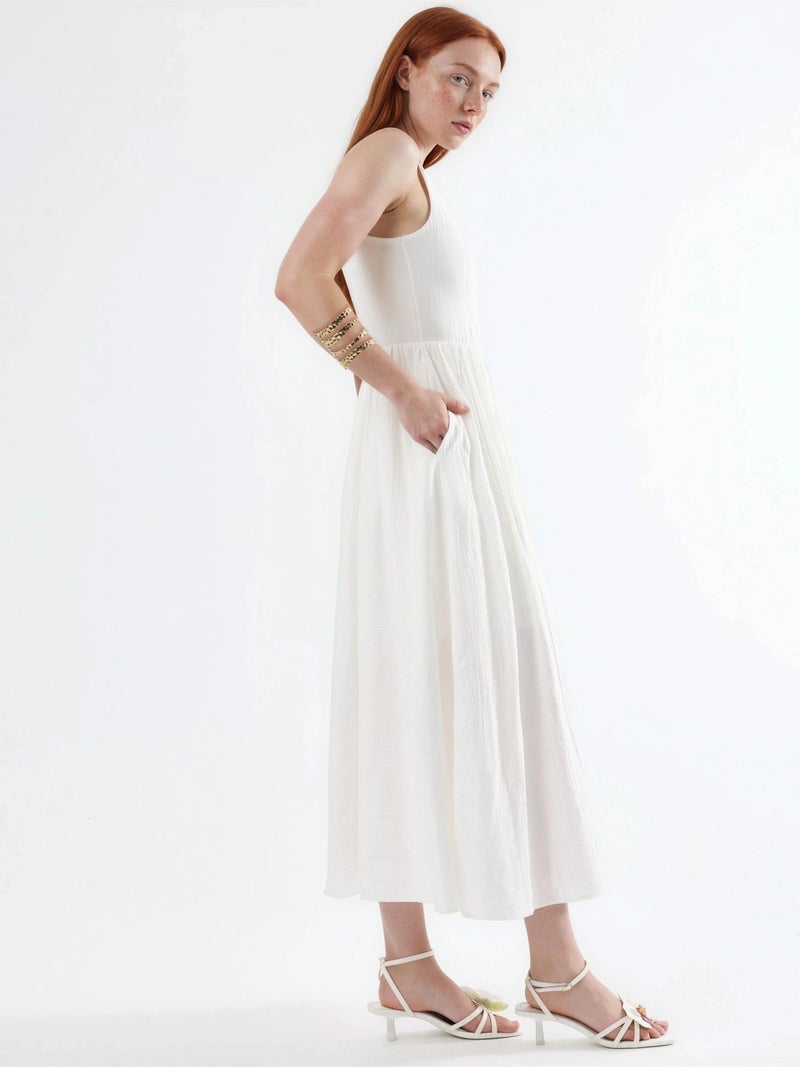 BUSEM Solid Midi Dress with Square Collar - Image 4