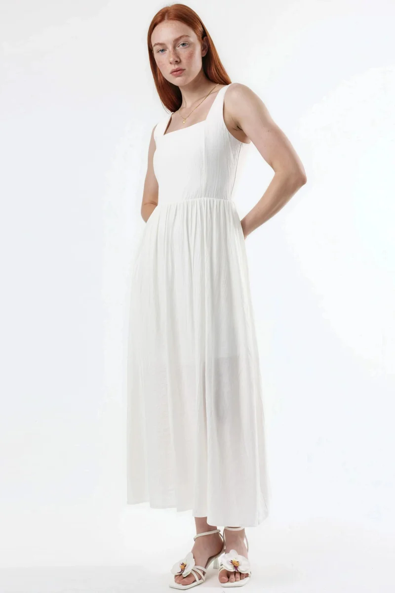 Busem BUSEM Solid Midi Dress with Square Collar