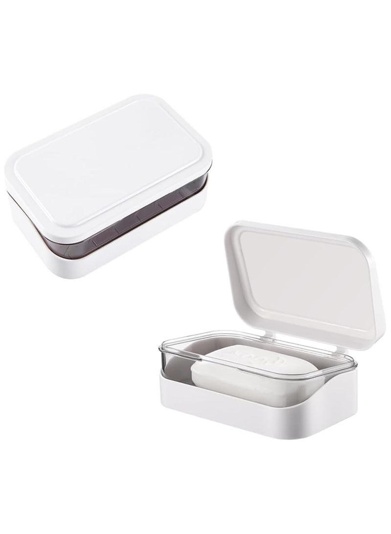 Soap Box, 2Pcs Plastic Soap Case Holder with Removable Drainer and Lid, Travel Soap Container, Great Thickened Soap Dish, Easy Cleaning Soap Box for Home Hotel Camping Gym Travel and More - Image 1