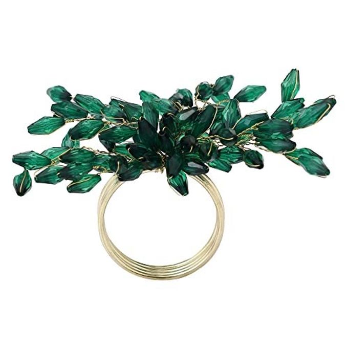 ITOS365 Napkin Rings Set of 12 for Dining Table Decoration Parties Everyday Metal Napkin Holder Leaf Dark Green (Pack of 12)